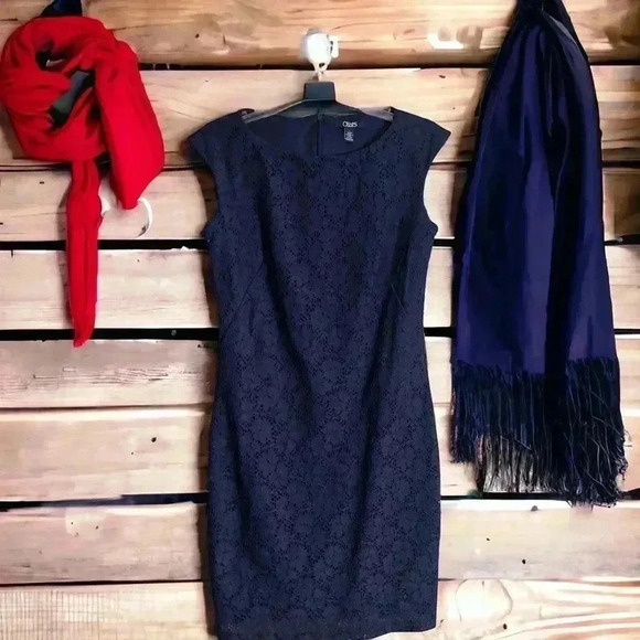 Chaps by Ralph Lauren Womens Misses Midnight Blue Floral Lace Sheath Dress - Picture 3 of 11